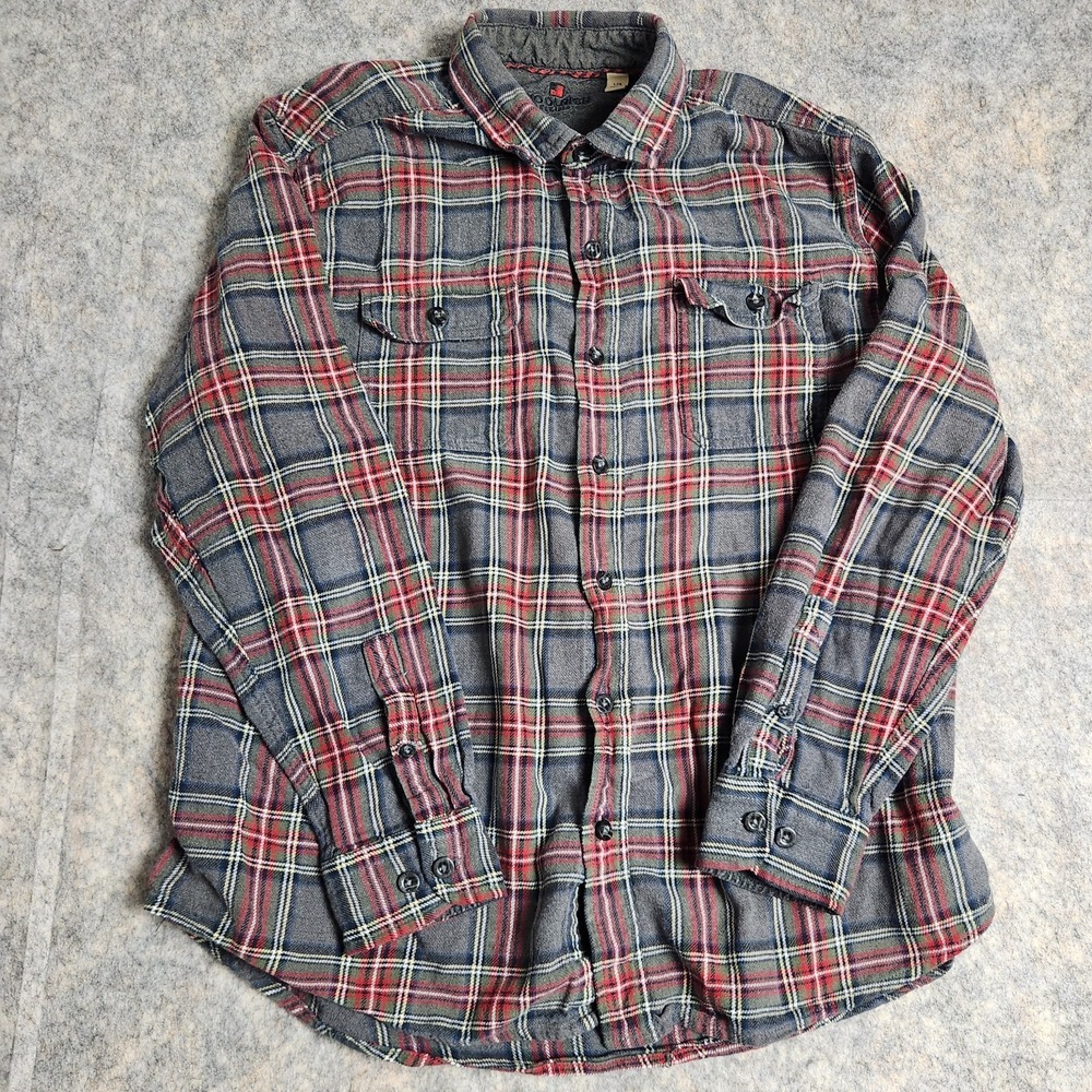 Woolrich Flannel Shirt Men L Red Gray Scotch Plaid Long Sleeve Button Up Outdoor